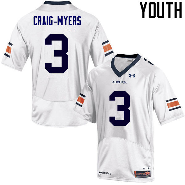 Auburn Tigers Youth Nate Craig-Myers #3 White Under Armour Stitched College NCAA Authentic Football Jersey HFE2074ZK